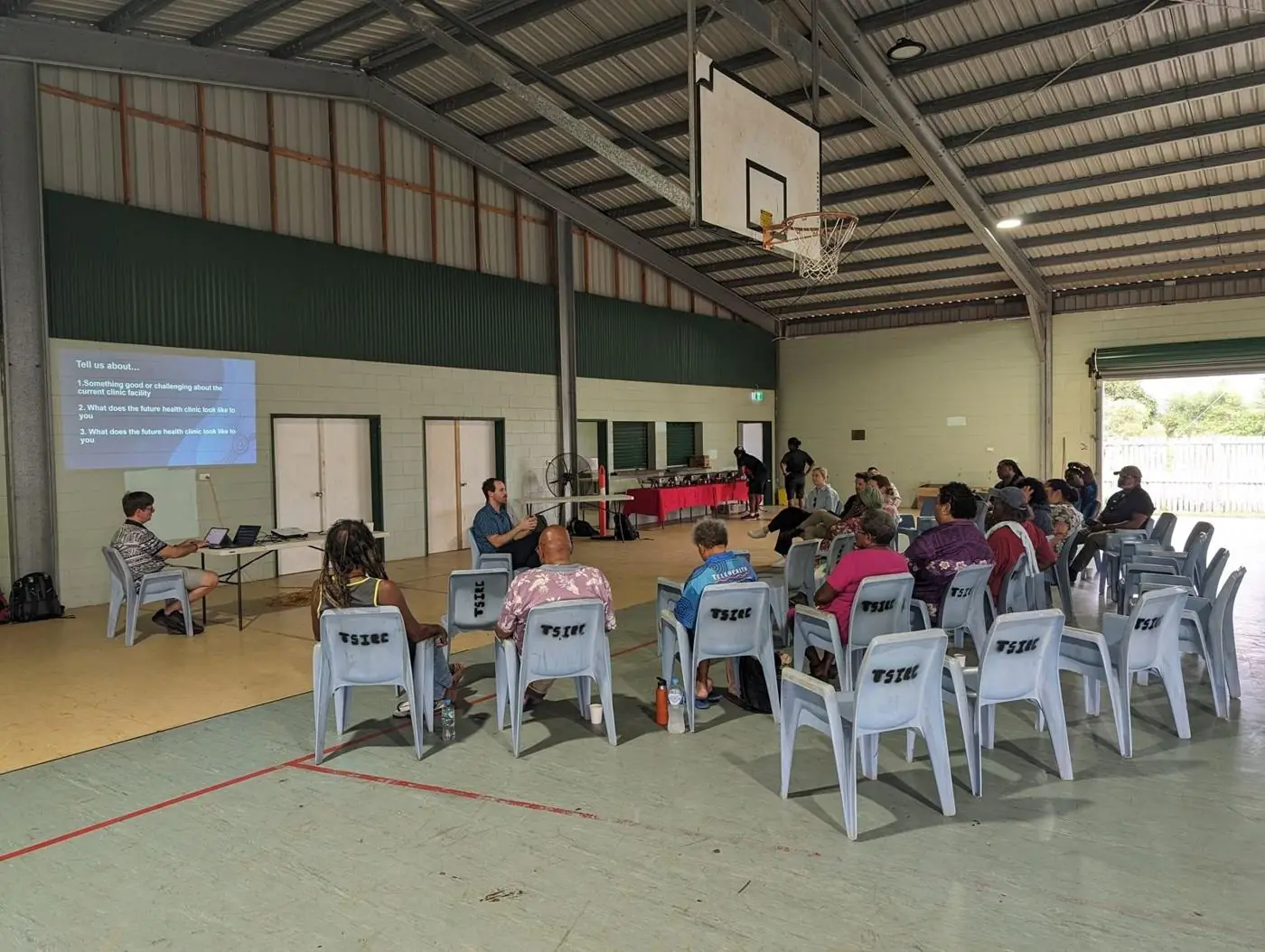 Community consultation in the Badu Island sports hall